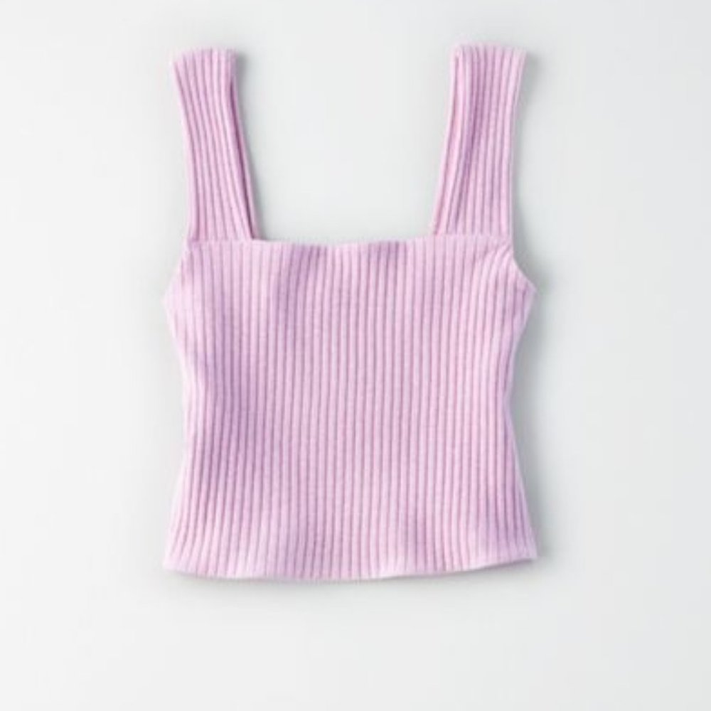 AE Cropped Square Neck Ribbed Tank Top in Lavender